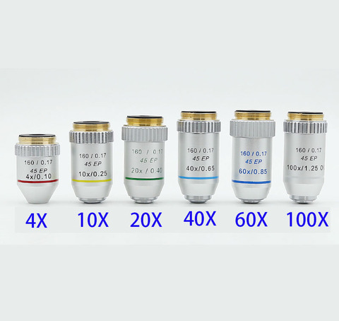 Biological Microscope Plan Objective Lens 6 Kinds 4X-100X Thread 160/0.17