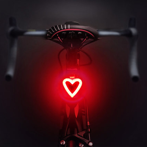 Heart Shape LED Bike Light USB Rechargeable Bicycle Rear Light Waterproof MTB Taillight 5 Mode Cycling Night Safety Warning Lamp ► Photo 1/6