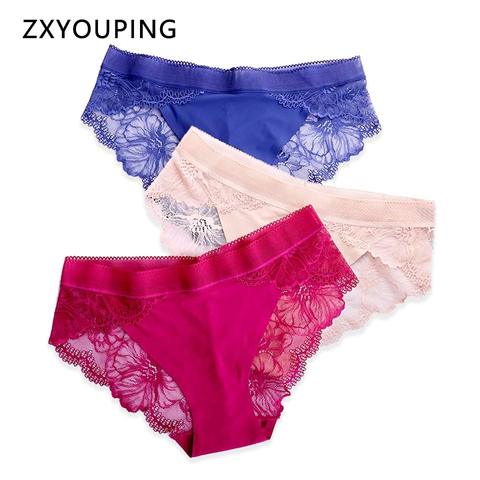 3Pcs/Lot Female Transparent Lace Panties Sexy Women Underwear S-XL Plus Size Briefs Seamless Lingerie Soft Ice Silk Panty Hot ► Photo 1/1