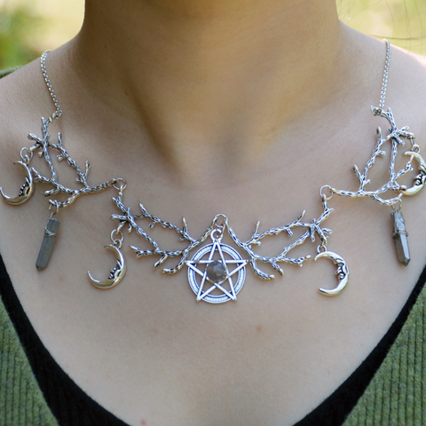 Witch Antler Branches Necklace Pentagram Crescent Moon Crystal Stone Party Wedding Necklace Wiccan Pagan Jewelry For Gift ► Photo 1/2