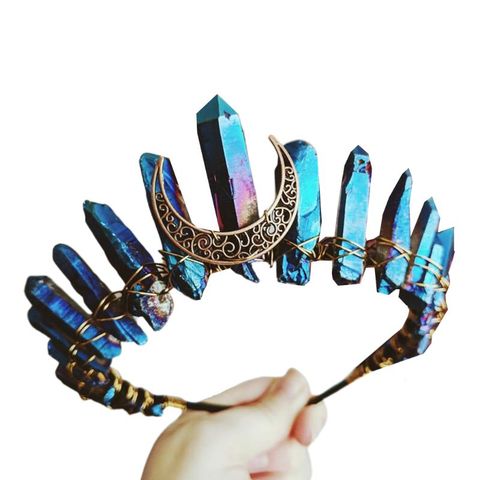 2022 Boho Vintage Witch Tiara Faux Raw Crystal Headband Alloy Moon Angel Aura Crown ► Photo 1/6
