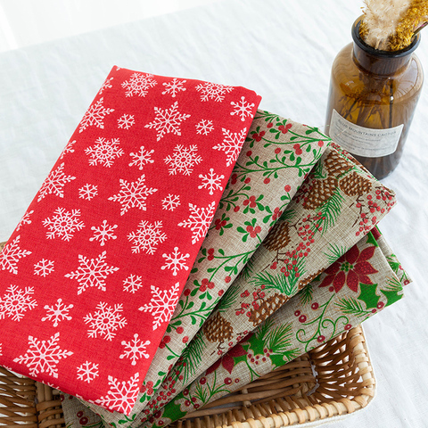 Christmas Snowflake Red Jute Fabric Glitter Slurry Printing Faux Linen Fabric For Xmas Decoration TJ0552 ► Photo 1/6