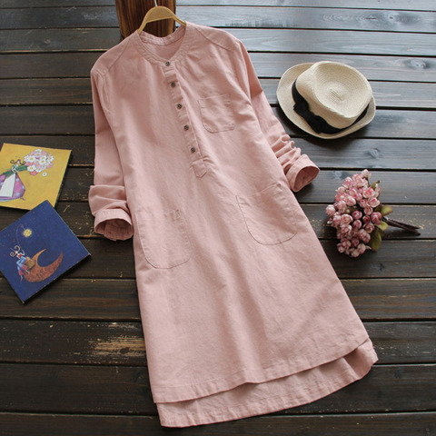 2022 ZANZEA Women Vintage Long Sleeve Buttons Cotton Mini Shirt Dresses Summer Casual Short Vestido Loose Long Top Plus Size ► Photo 1/6