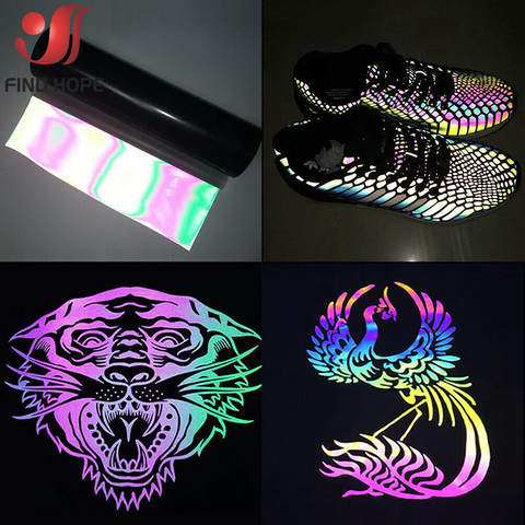 Heat Transfer Vinyl Reflective Rainbow/Gray HTV Iron on T-shirt Garment Hat Vinyl Heat Press Cutter Film DIY Craft Roll 50*100cm ► Photo 1/6