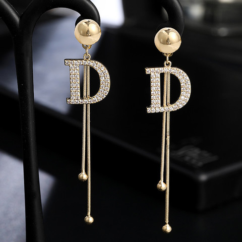 New Luxury Brand Long Tassel Drop Earrings for Women D Letter Crystal Snake Chain Fashion Jewelry Free Shipping No Minimum Order ► Photo 1/6