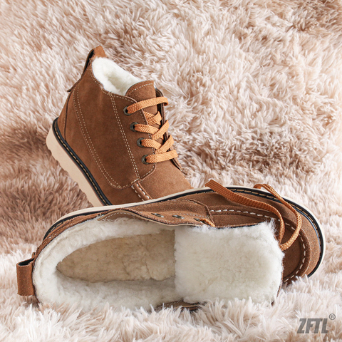 ZFTL Men's snow boots Winter Sheepskin Short boots to keep warm British large cotton shoes Non-slip sole Man Casual Wool lining ► Photo 1/6