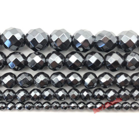 Free Shipping Natural Stone Faceted Black Hematite Beads 4 6 8 10 MM 16