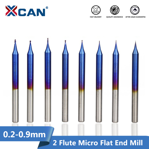 XCAN 1pc D0.2-D0.9mm Micro Flat End Mill Tungsten Carbide 2 Flutes CNC Router Bit Nano Blue Coated Micro End Milling Cutter ► Photo 1/6