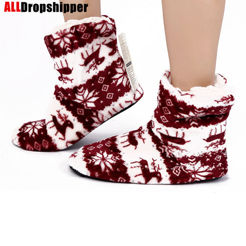 Winter Fur Slippers Women Warm House Slippers Plush Flip Flops Christmas Cotton Indoor Home Shoes Soft Floor Shoes Female Flats ► Photo 1/6