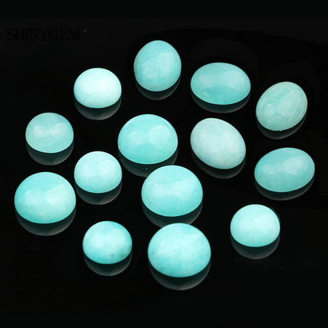 ShinyGem 10pcs Oval/Round Shape Natural Amazonite Stone Beads Cabochon Wholesale AA+ Navy Green Stone For DIY Jewelry Making ► Photo 1/6