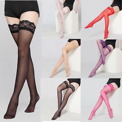 Sexy Fishnet Long Stockings Women Lace Stay Up Stockings Sheer