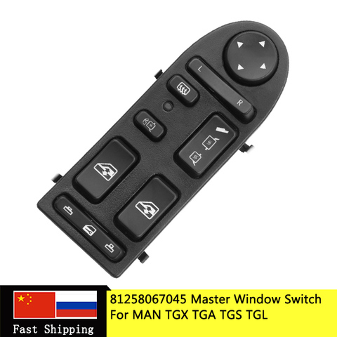 81258067045 Auto Car Power Front Left Driver Window Lifter Control Switch Button For MAN TGA TGX SW0017 81258067098 901-104-002 ► Photo 1/6