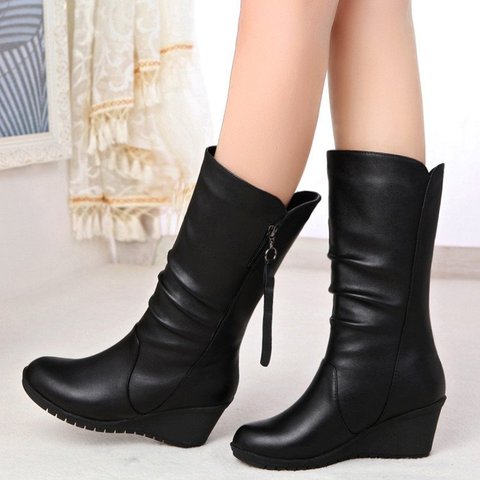 HOT Autumn New Fashion Boots Wedges Round Head Boots Large Size European And American Women's Shoes Winter Fringe  ghj890 ► Photo 1/5