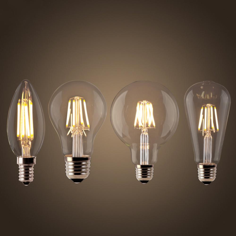 Dimmable E12 E14 Light Bulb LED Retro Edison COB Filament Candle Lamp 110V 220V 