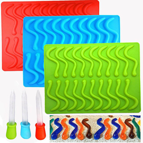 20 /53 Cavity Silicone Chocolate Mold Baking Cake Tools Gummy Snake Worms Bear Sugar Candy Jelly Molds Ice Tube Tray Mold ► Photo 1/6