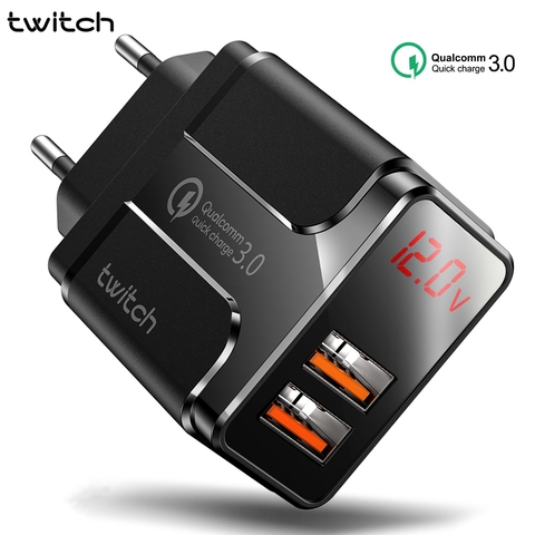 Twitch 18W LED Display Dual USB Charger Quick Charge 3.0 Fast Wall Phone Charger For iphone Xiaomi Mi 10 Redmi Note 9 Pro Huawei ► Photo 1/6