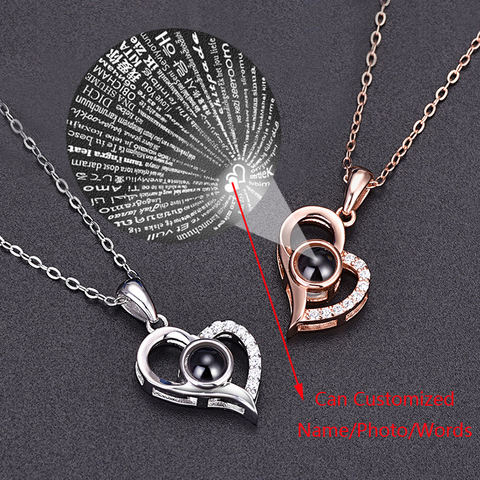 Fashion Personalized Customized Name Photo Picture Necklace 100 Languages I Love You Necklaces Pendant Women Girls Collar Gift ► Photo 1/6