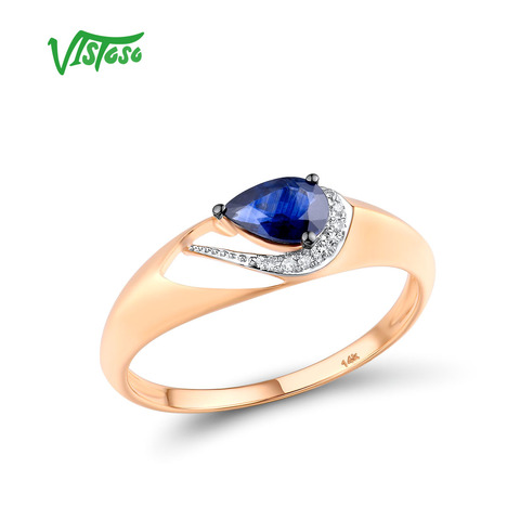 VISTOSO Gold Rings For Women Genuine 14K 585 Rose Gold Ring Sparkling Diamond Pear Blue Sapphire Luxury Trendy Chic Fine Jewelry ► Photo 1/6