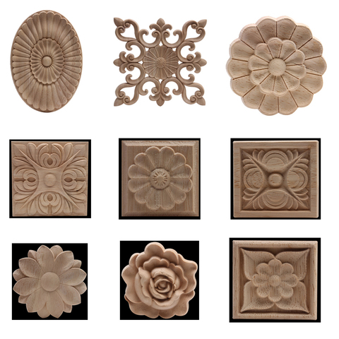 Exquisite Natural Retro Carved Wood Applique Wood Mouldings Wood Decal Onlay Long Oval Rose Wooden Cabinet Furniture Corner NEW ► Photo 1/6