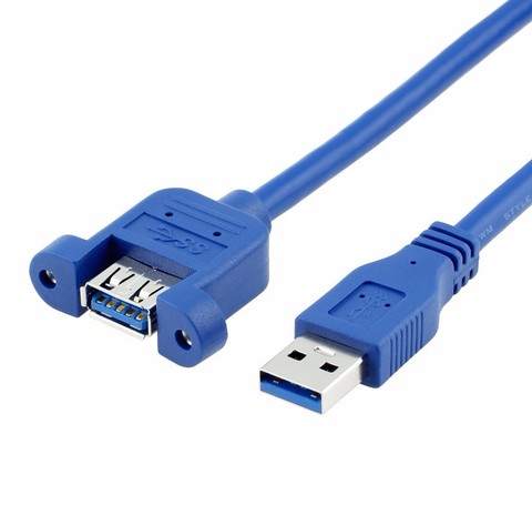 USB 3.0 Male to Female Extension Cable with Panel Mount Screw hole lock connector adapter cord for computer (With screws) ► Photo 1/4