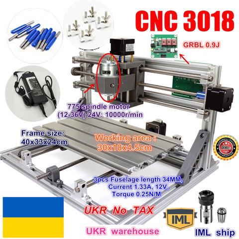 UKR DIY mini CNC router machine CNC 3018 GRBL control working area 300x180x45mm 3 Axis Pcb Milling machine CNC Wood Router ► Photo 1/6