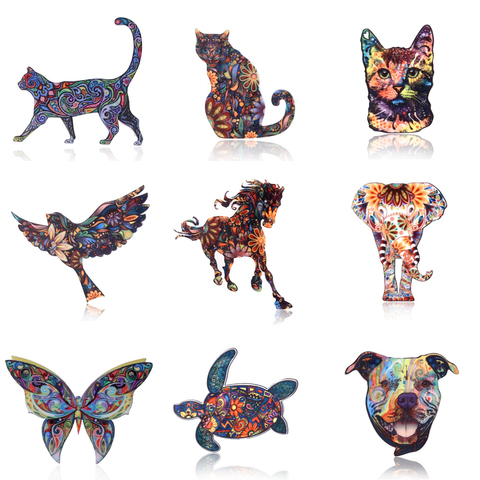 Acrylic Printing Animal Brooch Lovely Dog Cat Bird Horse Elephant Butterfly Badges Pin Collar Pins Women Men Jewelry Best Gift ► Photo 1/6