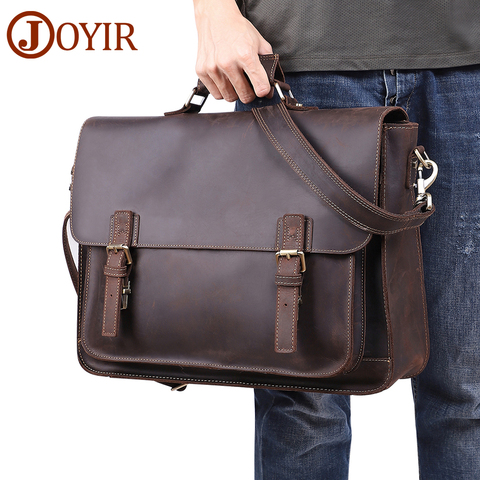 Genuine Leather Men's Briefcase Crazy Horse Genuine Leather Messenger Male 17inch Laptop Bag Men Business Travel Bag ► Photo 1/6