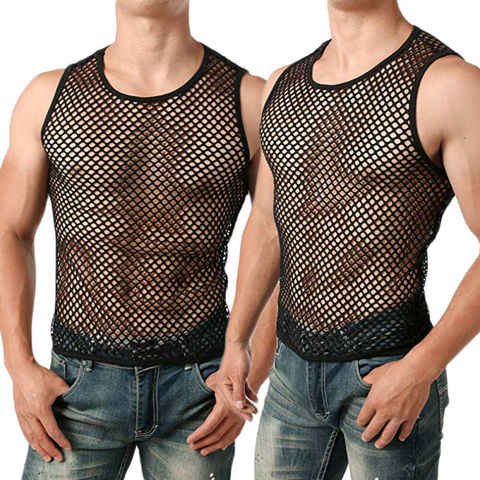 Hirigin Transparent Undershirt See Though Sleeveless Shirt Mesh Breathable Bodybuilding Fitness Vest Sexy Men Singlet ► Photo 1/6