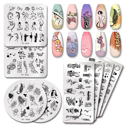 PICT YOU Rose Flower Nail Stamping Plates  Line Pictures Nail Art Plate Stamp Template Marble Leaves Image Printing Plates Tools ► Photo 1/6