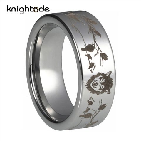 8mm Wolf Head Tungsten Carbide Engraving Ring Men Women Fashion Party Thumb Ring Flat Band Polished shiny ► Photo 1/6