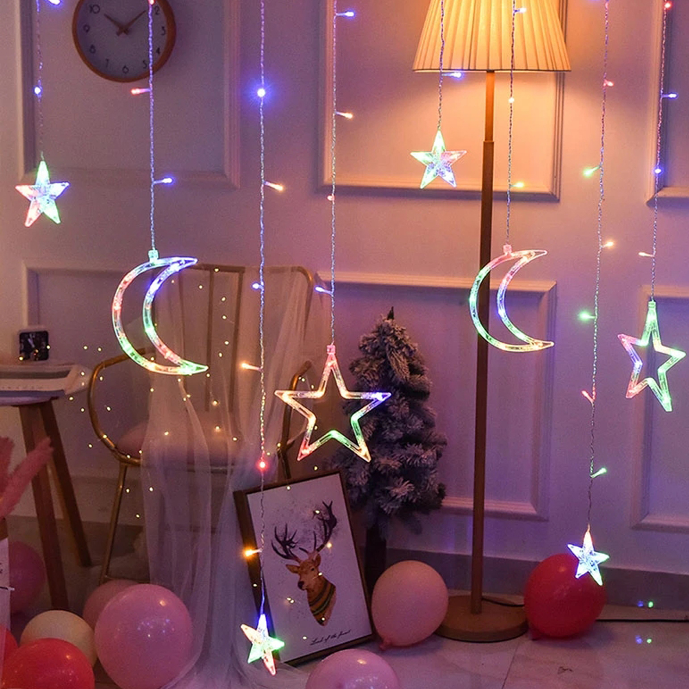 LED Moon Star Lamp Fairy Curtain Light Christmas Garland New Year String Lights 