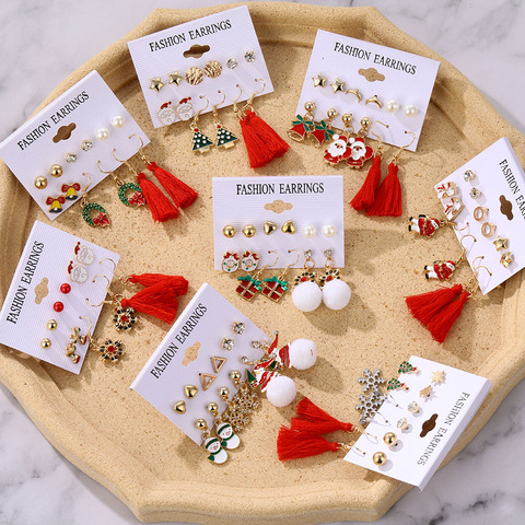 Winter Pearl Tassel Christmas Earring Set Fashion Snowflake Tree Geometric Alloy Earrings Female Child Christmas Jewelry серьги ► Photo 1/6