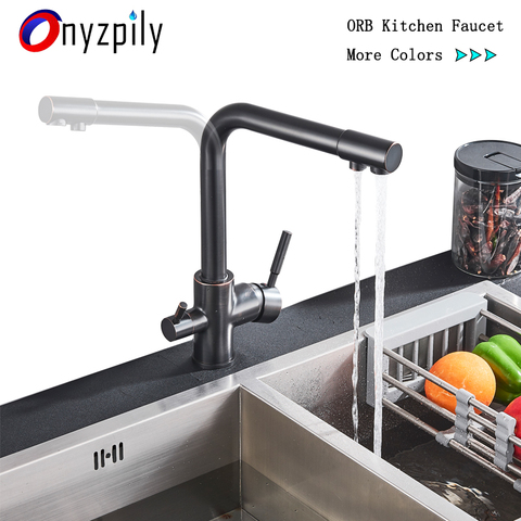 Black White Brass Luxury Pure Water Kitchen Faucet Dual Handle Hot and Cold Drinking Water 3-way Filter Kitchen Mixer Taps ► Photo 1/6