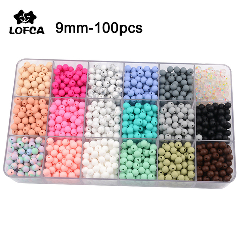 LOFCA 100pcs/lot  9mm Silicone beads Loose Teether Beads BPA Free Food Grade Baby Teether Chew  DIY Jewelry Necklace Making ► Photo 1/6