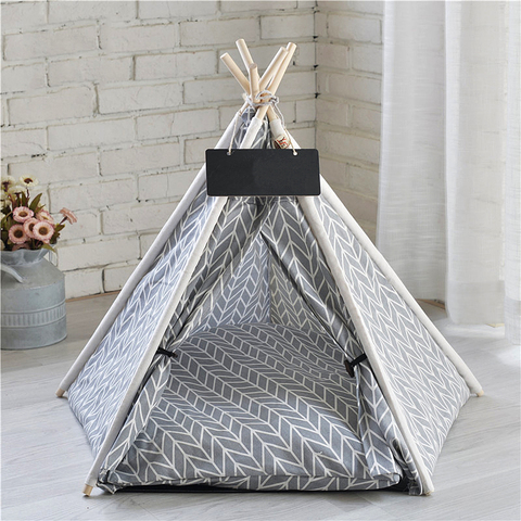 Portable Linen Pet Tent Dog House kitten House Washable Teepee Puppy Cat Indoor Outdoor Kennels Portable Teepee Cave with Mat ► Photo 1/6