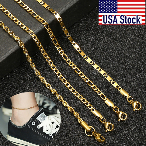 Simple Link Chain Anklet for Women Unisex Stainless Steel Rope Figaro Curb Link Leg Chain Bracelets Summer Jewelry 10inch KAM01B ► Photo 1/6