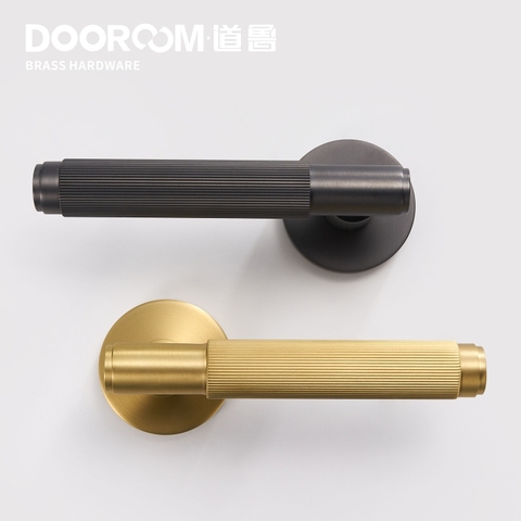 Dooroom Brass Door Lock Set Modern Grey Interiror Bedroom Bathroom Double Wood Door Lever Set Dummy Handle Knob ► Photo 1/6