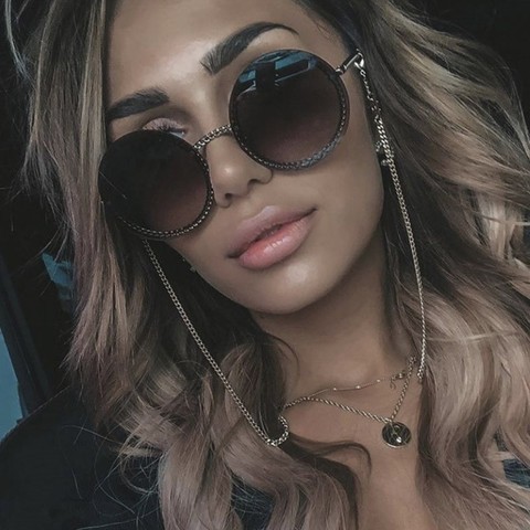 Big Round Sunglasses Women's Metal Chain Frame Vintage Ladies Luxury Clear Sun Glasses Men Female Summer Shades Lunettes UV400 ► Photo 1/6