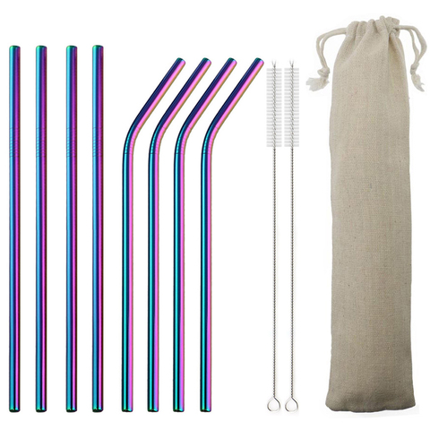 Reusable Drinking Straw 18/10 Stainless Steel Straw Set High Quality Metal Colorful Straw With Cleaner Brush Bar Party Accessory ► Photo 1/6