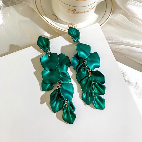 YAOLOGE  Dark Blue Green Beautiful Exaggerated Fairy Flower Petal Tassel Earrings Trendy Western Earrings Womens Pendent Jewelry ► Photo 1/6