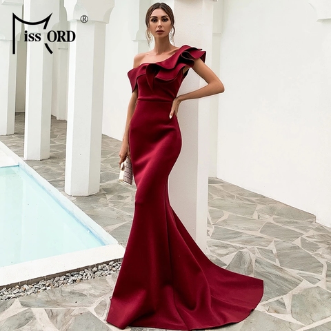 Missord Women Sexy One Shoulder Ruffles Evening Party Dress Solid Color Celebrity Maxi Dress Slash Neck Women Dress FT19938-1 ► Photo 1/6