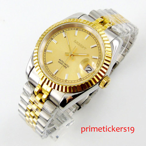 36mm debert yellow golden dial date luminous stainless steel strap sapphire glass miyota automatic mens wrist watch 89 ► Photo 1/5