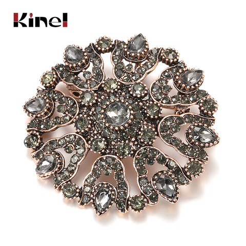 Kinel 2022 Fashion Vintage Gray Crystal Women Brooch Pin Gold Plating Arabesque Rhinestone Turkish Brooch Lapel Scarf Broches ► Photo 1/6