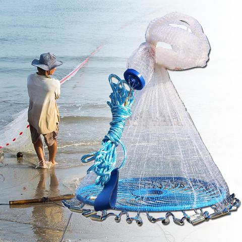 240/300/360cm Outdoor Fishing Hand Throw Fine Mesh Cast Net Flying Trap Disc ► Photo 1/6