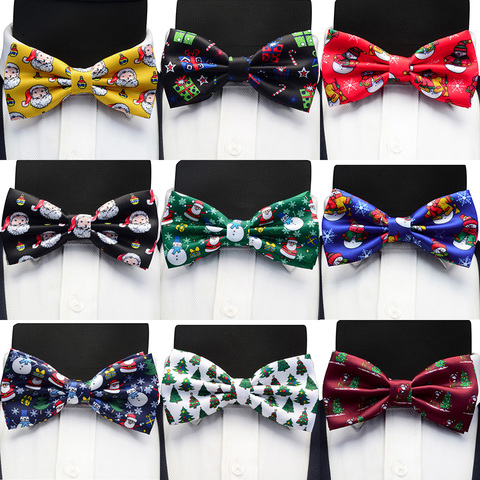 GUSLESON Christmas Bow Ties Silk Festival Theme Tie Snowflake Christmas Tree Pattern Mens Bow Tie Christmas Party Gift for Men ► Photo 1/6