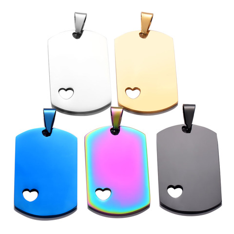 5Pcs/lot Stainless Steel  Rectangle Blank Military Army ID Tag Heart Dog tags Pendant Necklace Jewelry Dropship ► Photo 1/5