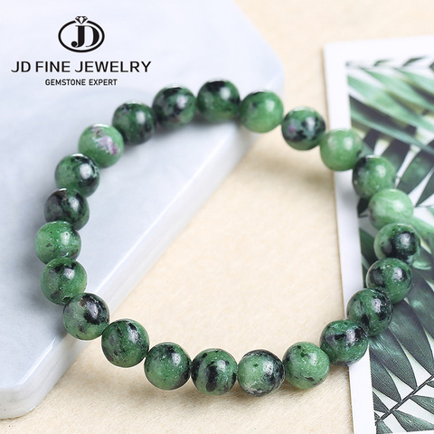 JD Natural Epidote Zoisite Stone Beads Bracelet Smooth Round Red Green Treasure Stone DIY Handmade Elastic Bracelet ► Photo 1/6