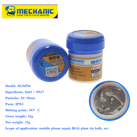 MECHANIC XGSP50 paste  Sn63/Pb37 Solder Paste Flux XGSP50 for soldering station Solder iron rework station 852D 8586 ► Photo 1/2