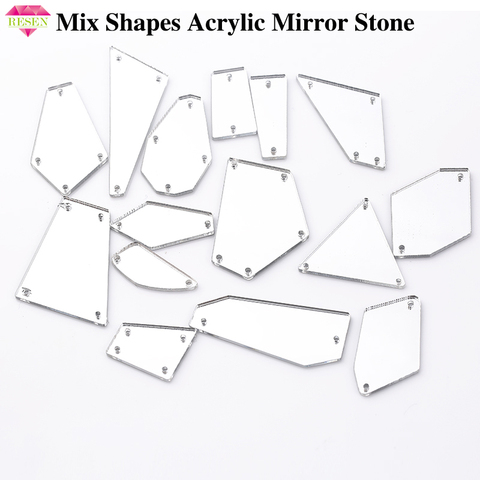 RESEN Mix Shapes Plastic Acrylic Mirror Sew on Rhinestones With Holes Flatback Crystal  Acrylic Sewing Stone For Stage Costume ► Photo 1/6