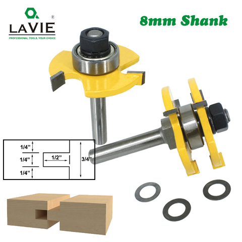 LAVIE 2 pcs 8mm Shank Tongue & Groove Joint Assemble Router Bits T-Slot Milling Cutter for Wood Woodwork Cutting Tools MC02002 ► Photo 1/6